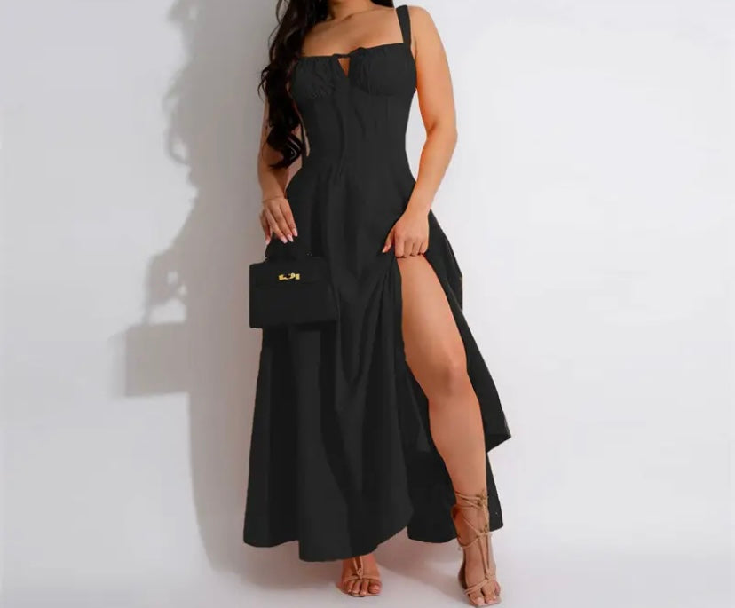 Women Sexy Sleeveless Solid Color Maxi Summer Dress