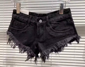 Women Fashion Ripped Fringe Denim Shorts