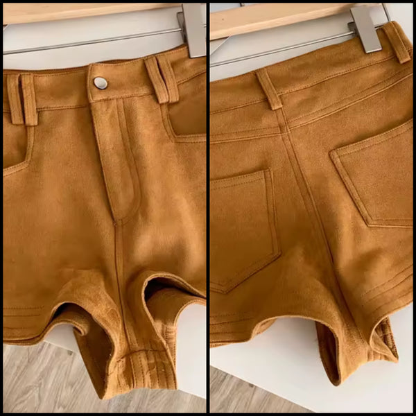 Women Fashion Suede High Waist Mini Shorts