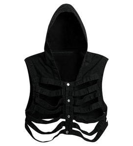 Women Sleeveless Hooded Ripped Fashion Denim Vest Top