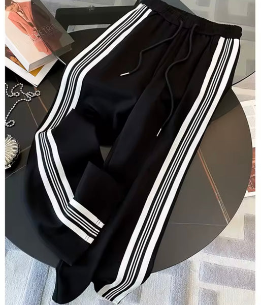 Women Zip Up Striped Fashion Tracksuit Two Piece Pant Set