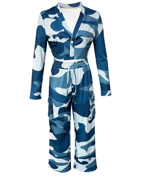 Women Color Camouflage Fashion Tracksuit Two Piece Pant Set