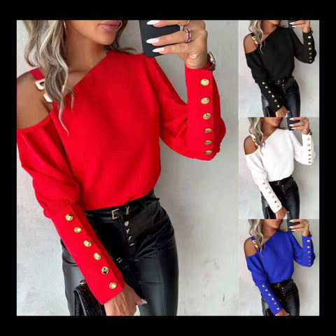 Women Metal Full Button Sleeve Fashion Top