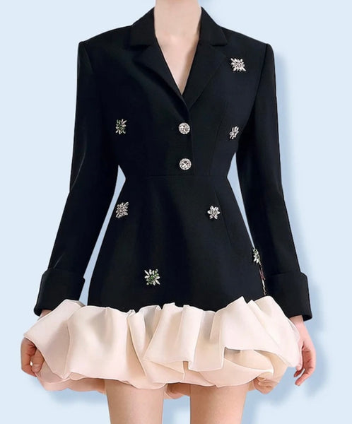 Women Sexy Bling Color Patchwork Full Sleeve Blazer Dress