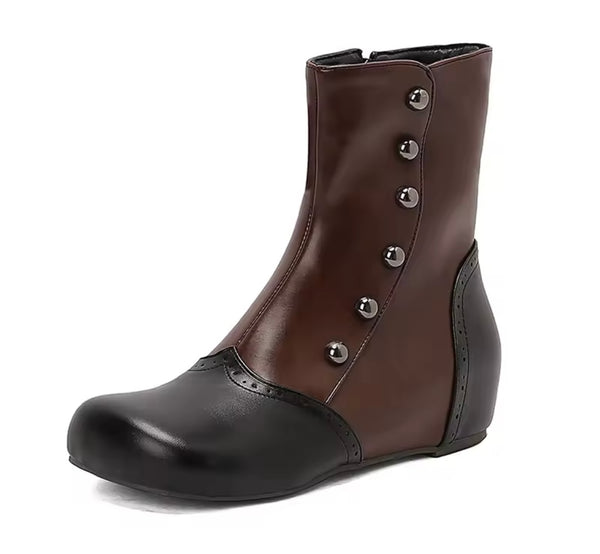 Women Color Patchwork Rivet Fashion Flat Ankle Boots