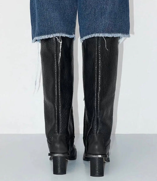 Women Square Toe Faux Leather Fashion Knee High Boots