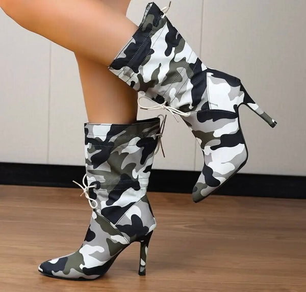 Women Printed Lace Up Fashion Ankle Boots