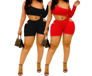 Women Sexy Solid Color One Shoulder Cut Out Romper