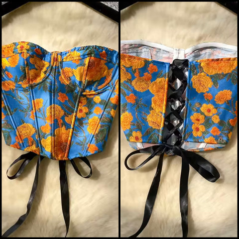 Women Sexy Fashion Strapless Floral Corset Top