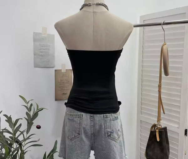 Women Metal Halter Sleeveless Color Fashion Top