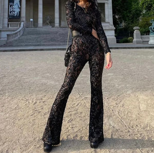 Women Sexy Fashion Full Sleeve Lace Jumpsuit