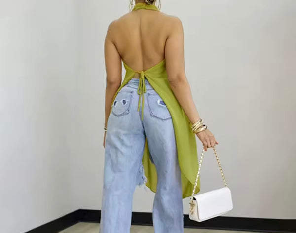 Women Halter Sleeveless Open Back Top