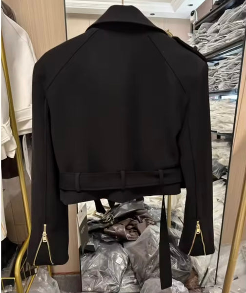Women Fashion Zip Up Buckled Jacket