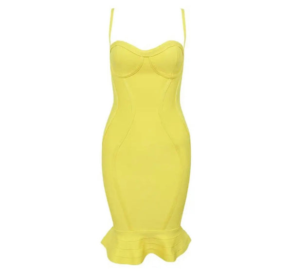 Women Yellow Sexy Sleeveless Ruffled Dress