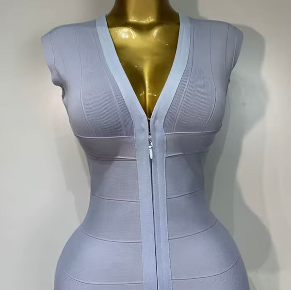 Women Sexy Front Zipper Sleeveless Bandage Dress