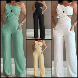 Women Sleeveless Floral Solid Color Sexy Fashion Jumpsuit