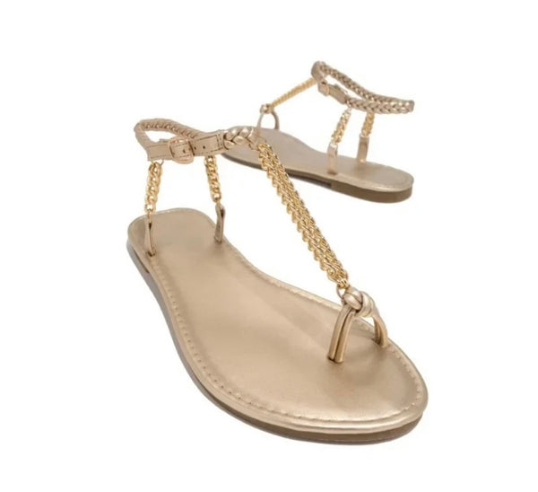 Women Fashion Chain Ankle Strap Flat Sandals