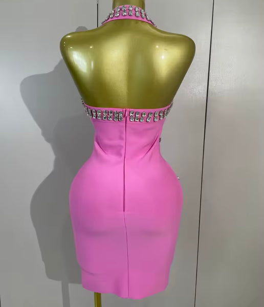 Women Sexy Halter Sleeveless Rhinestone Tassel Dress