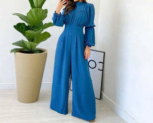Women Sexy Solid Color Full Sleeve Wide Leg Jumpsuit