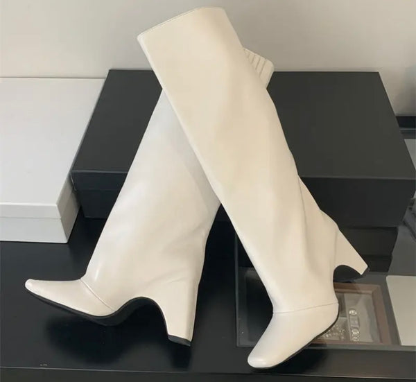 Women Fashion Square Toe Faux Leather Knee High Boots