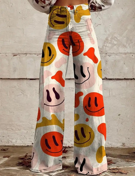 Women Color Printed Fashion Wide Leg Pants