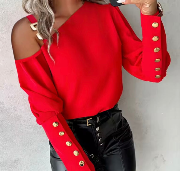 Women Metal Full Button Sleeve Fashion Top