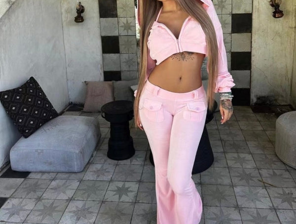Women Sexy Solid Color Fashion Three Piece Pant Set