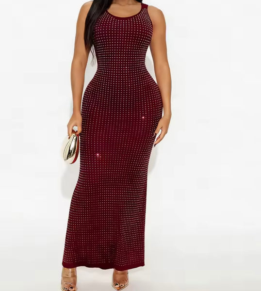 Women Sexy Sleeveless Bling Solid Color Maxi Dress