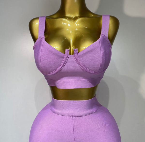 Women Color Sleeveless Sexy Crop Two Piece Pant Set