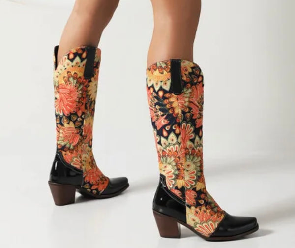 Women Fashion Printed Knee High Western Boots