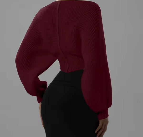 Women Ribbed Knitted Fashion Full Sleeve Crop Sweater Top