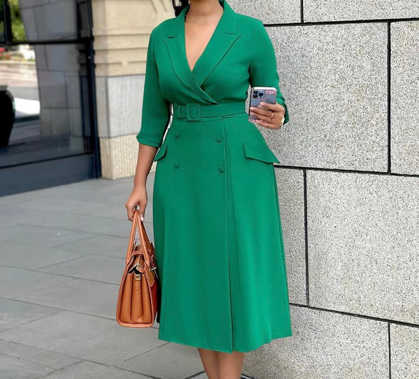 Women Solid Color Full Sleeve Blazer Maxi Dress