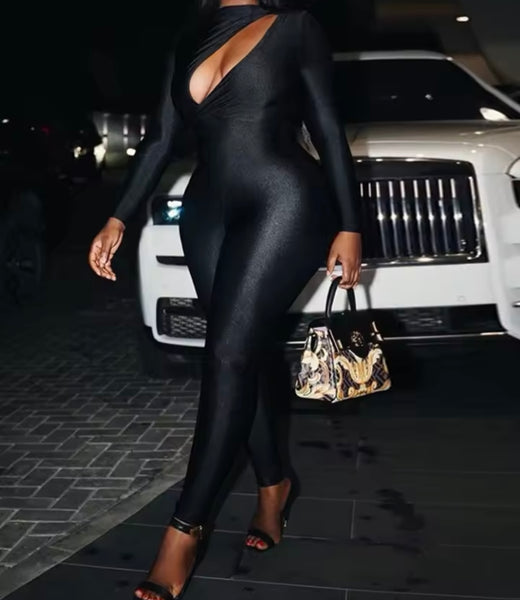 Women Sexy Cut Out Full Sleeve Black Jumpsuit