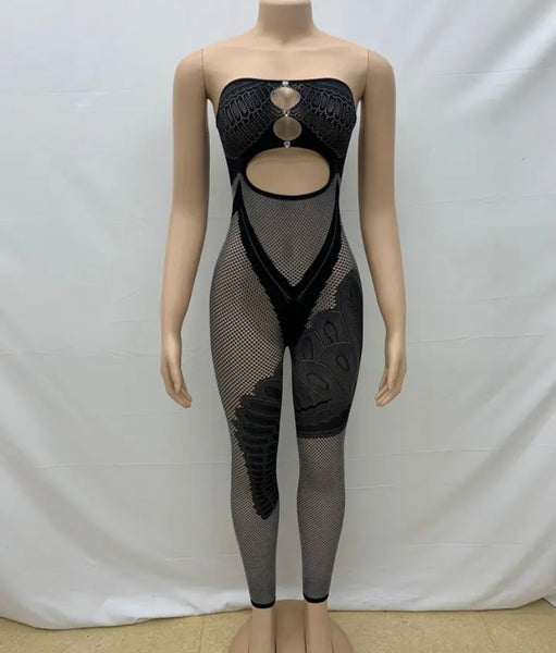 Women Sexy See Through Strapless Fashion Jumpsuit