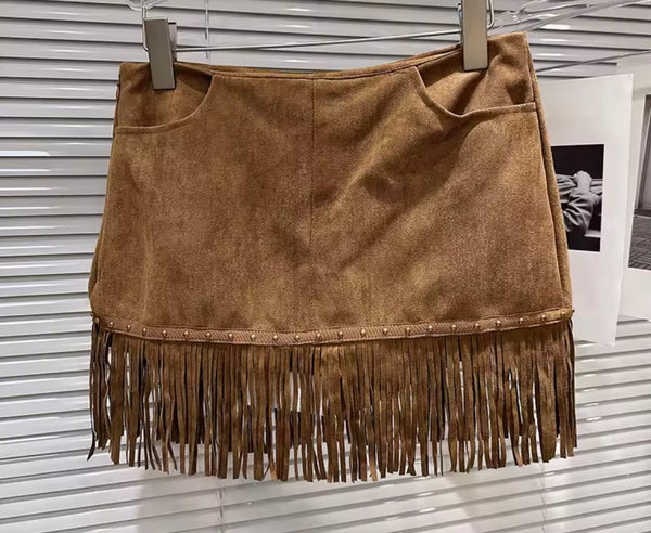 Women Sexy Fashion Suede Fringe Tassel Skirt