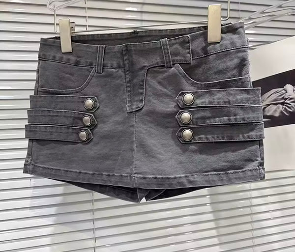Women Fashion Buckled Denim Wrap Shorts