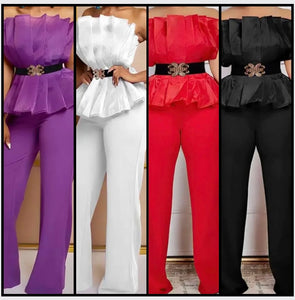 Women Sexy Pleated Strapless Color Jumpsuit