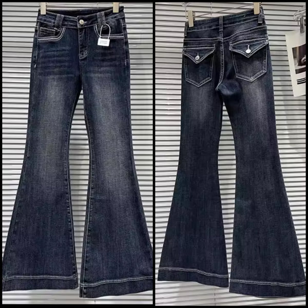 Women Blue Fashion Boot Cut Stitched Denim Pants