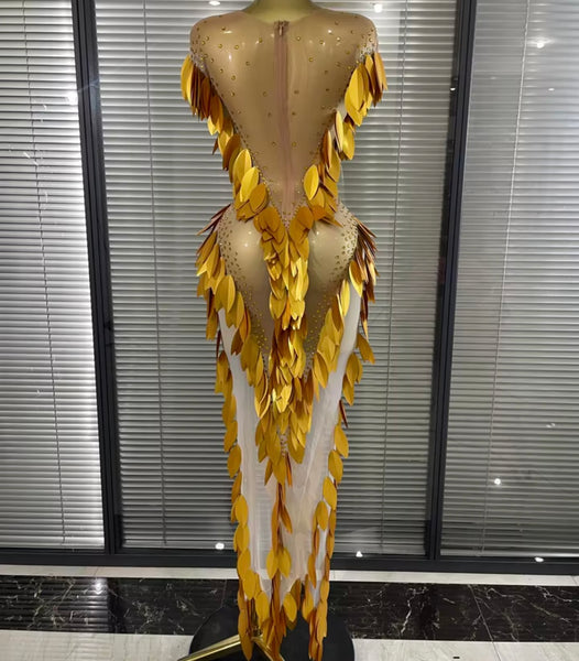 Women Sexy Sequins Rhinestone Mesh Maxi Dress