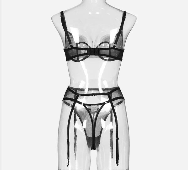 Women Sexy Black Mesh Lingerie Set