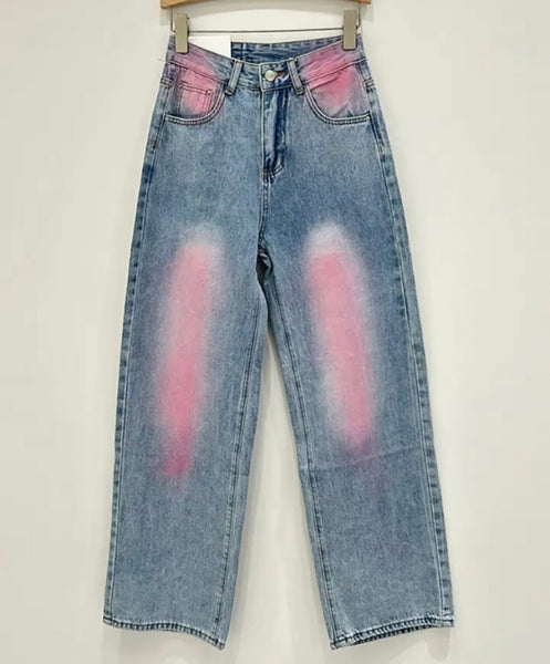 Women Fashion Color Paint Patchwork Denim Pants