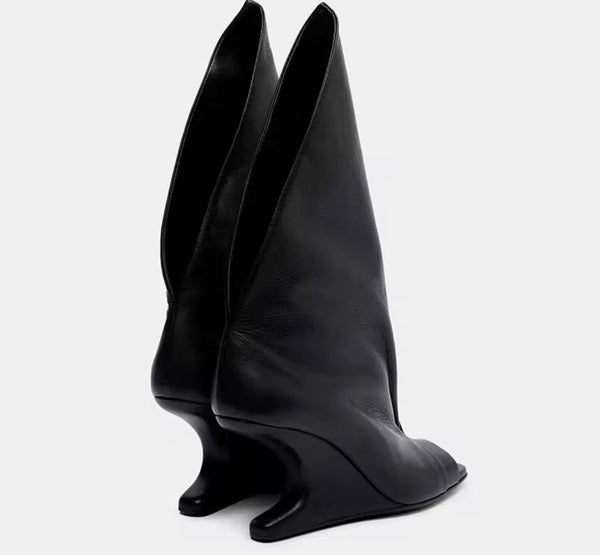 Women Fashion Open Toe Wedge Platform Ruched Boots