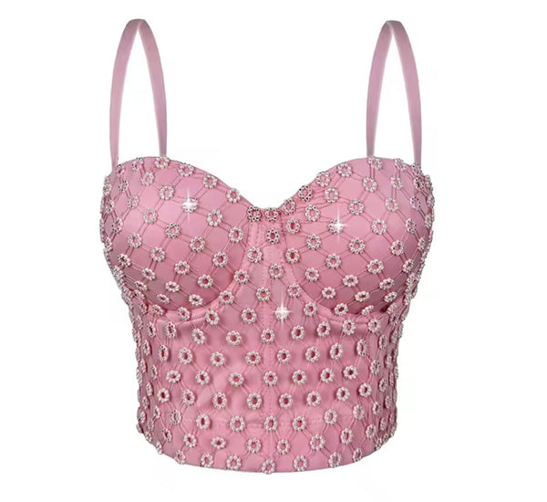 Women Sleeveless Rhinestone Fashion Bra Tank Top