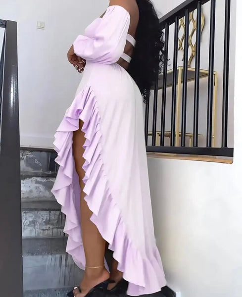 Women Sexy Off The Shoulder Cut Out Full Sleeve Open Back Maxi Dress