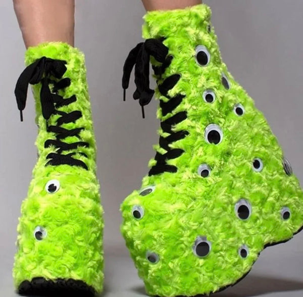 Women Color Lace Up Platform Fashion Ankle Boots