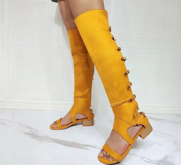 Women Open Toe Buckled Back Fashion Knee High Sandals