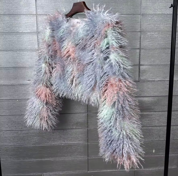 Women Multicolored Fashion Faux Fur Jacket