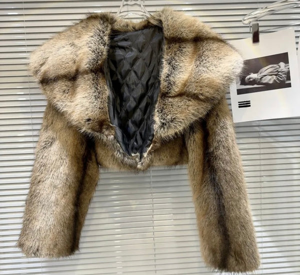 Women Fashion Faux Fur Crop Jacket
