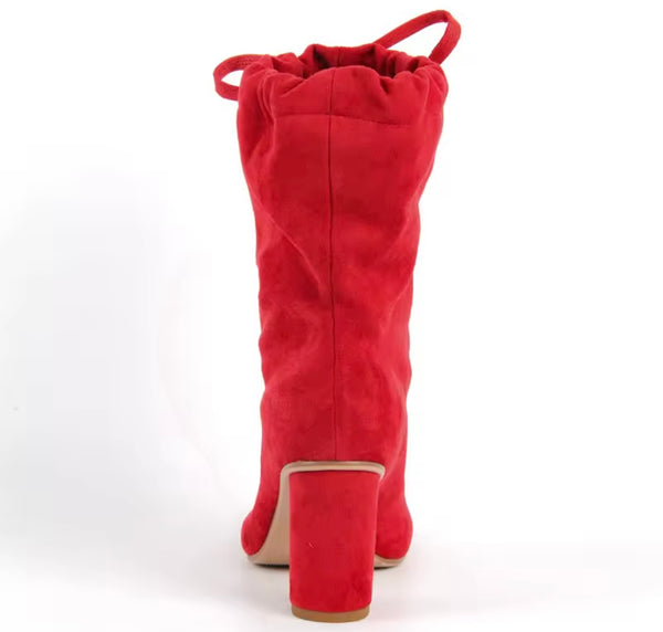 Women Fashion Split Toe Chunky Heel Drawstring Ankle Boots