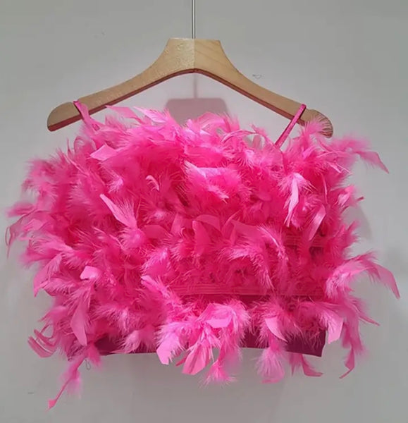 Women Sexy Fashion Feather Crop Top